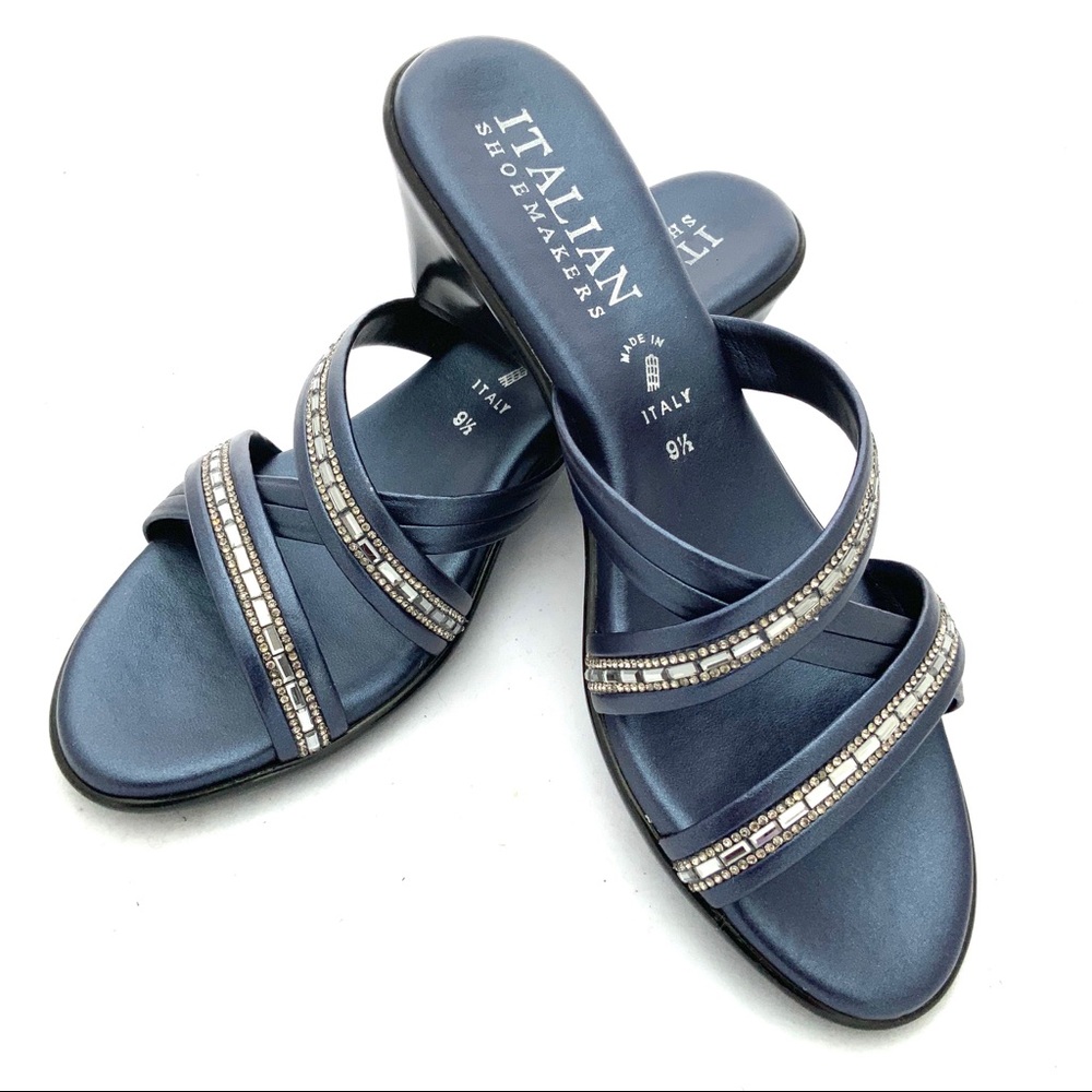 NEW Italian Shoemakers Slide Wedge Sandal Navy 9.5